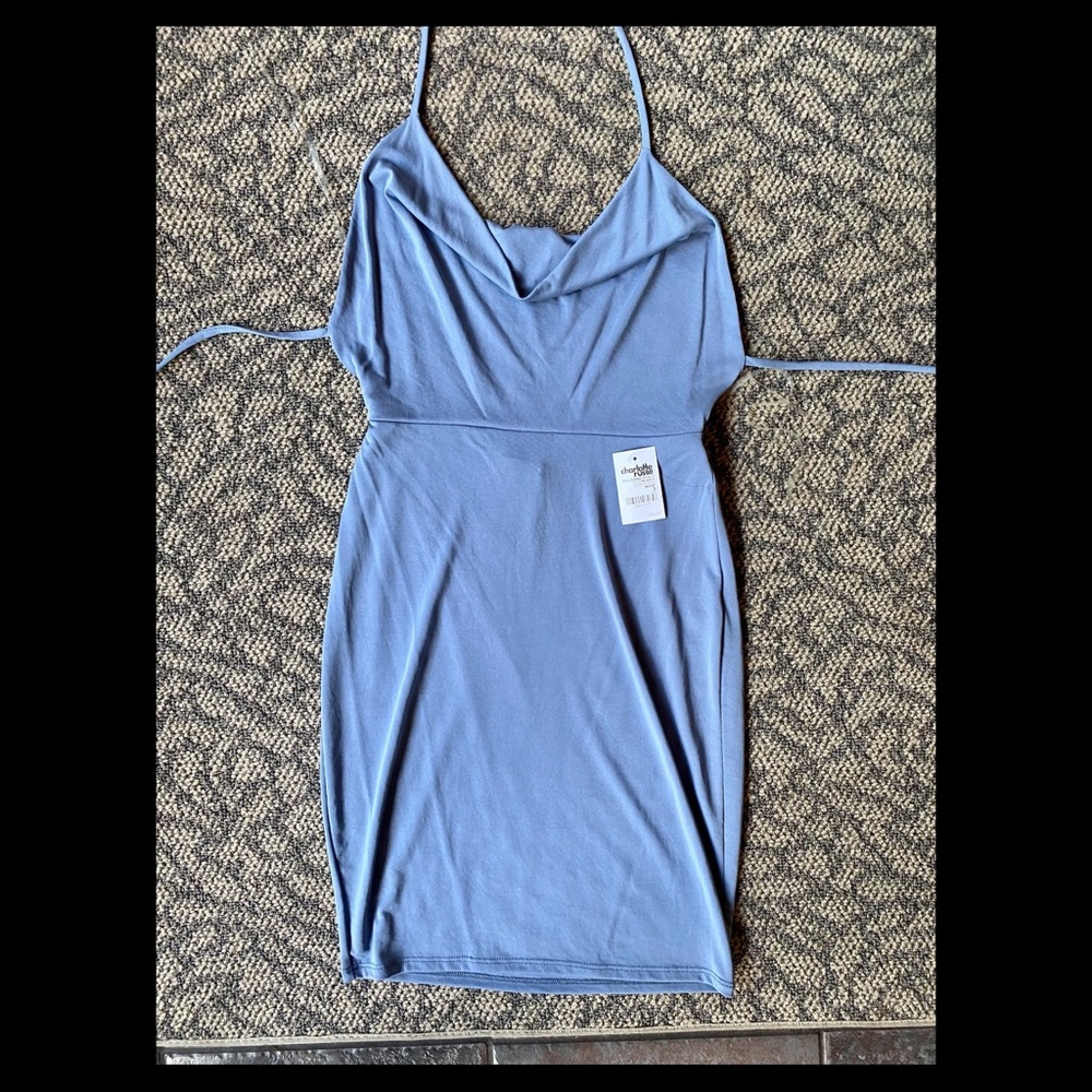 Blue bodycon backless dress